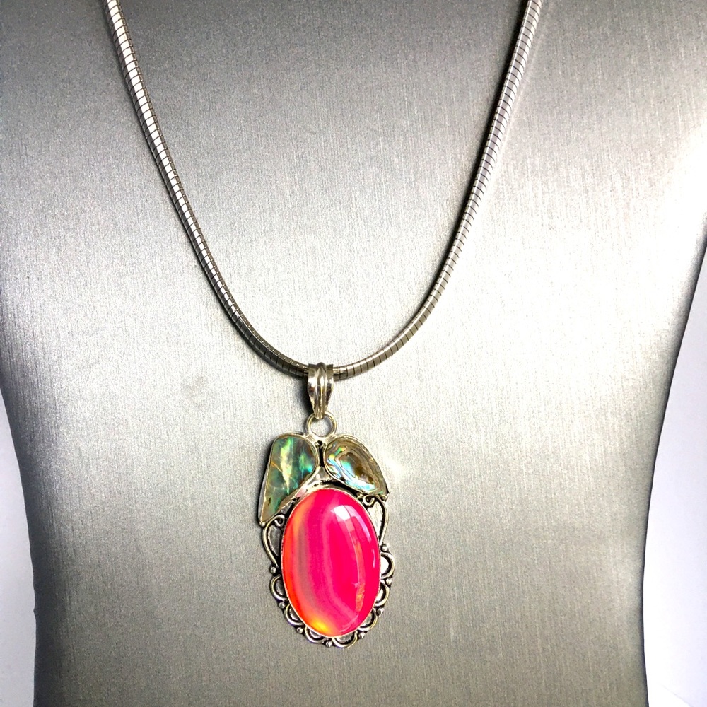 Pink Agate Semi Precious GS with Mother of Pearl.